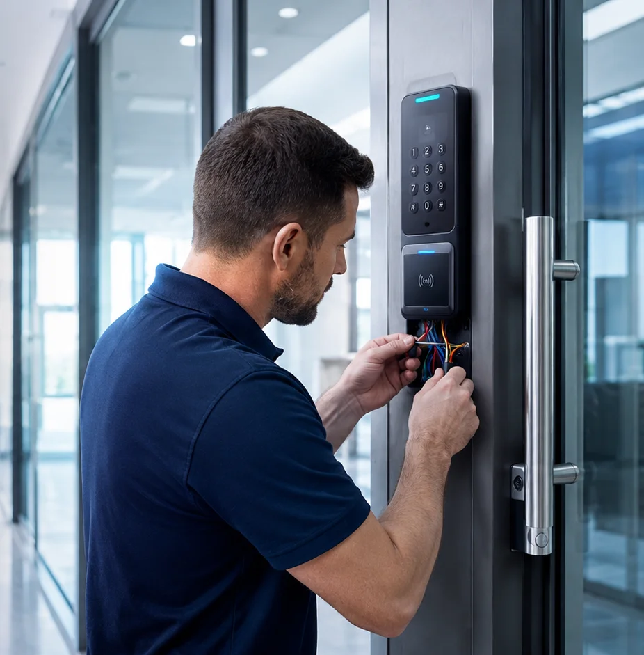 Magnetic door lock installed for an Edison office entrance