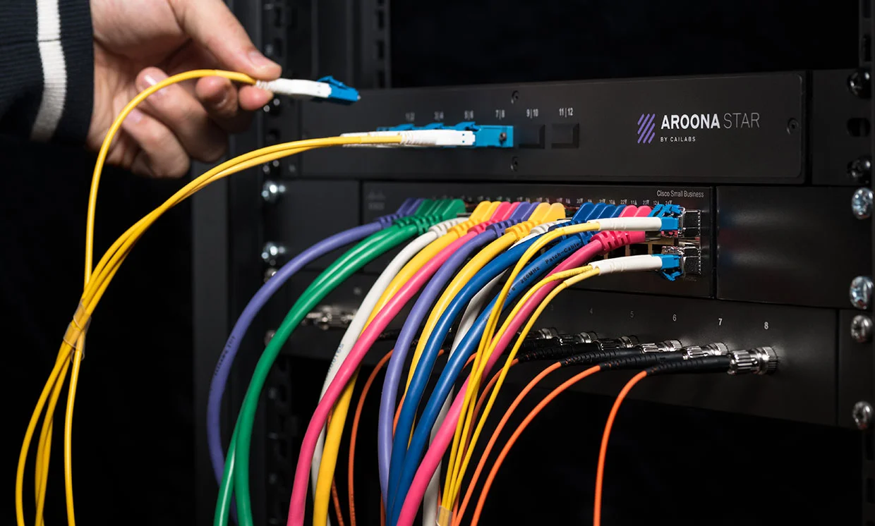 Structured low voltage data cabling organized in a server rack