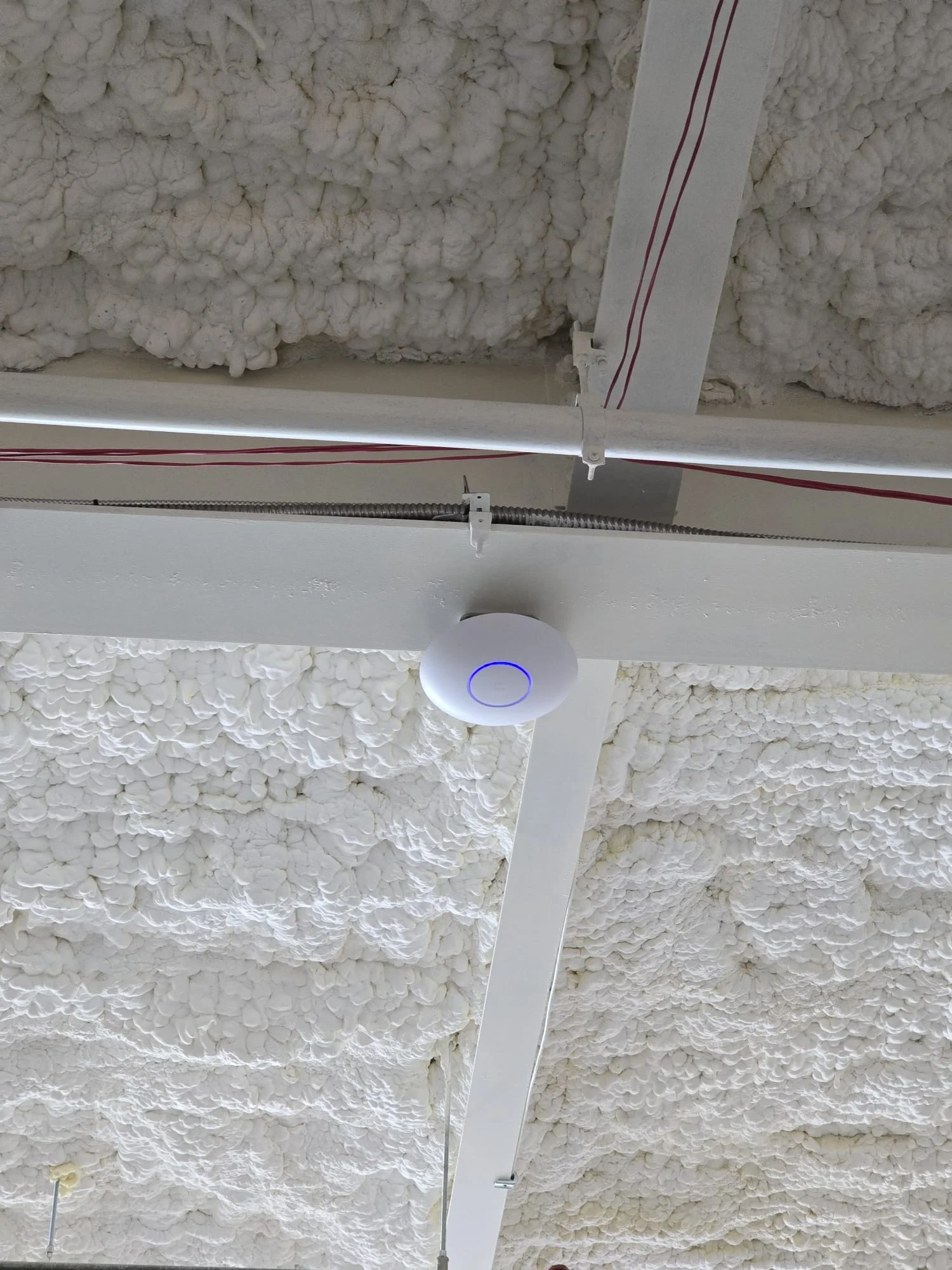 Dome security camera installed on a commercial ceiling