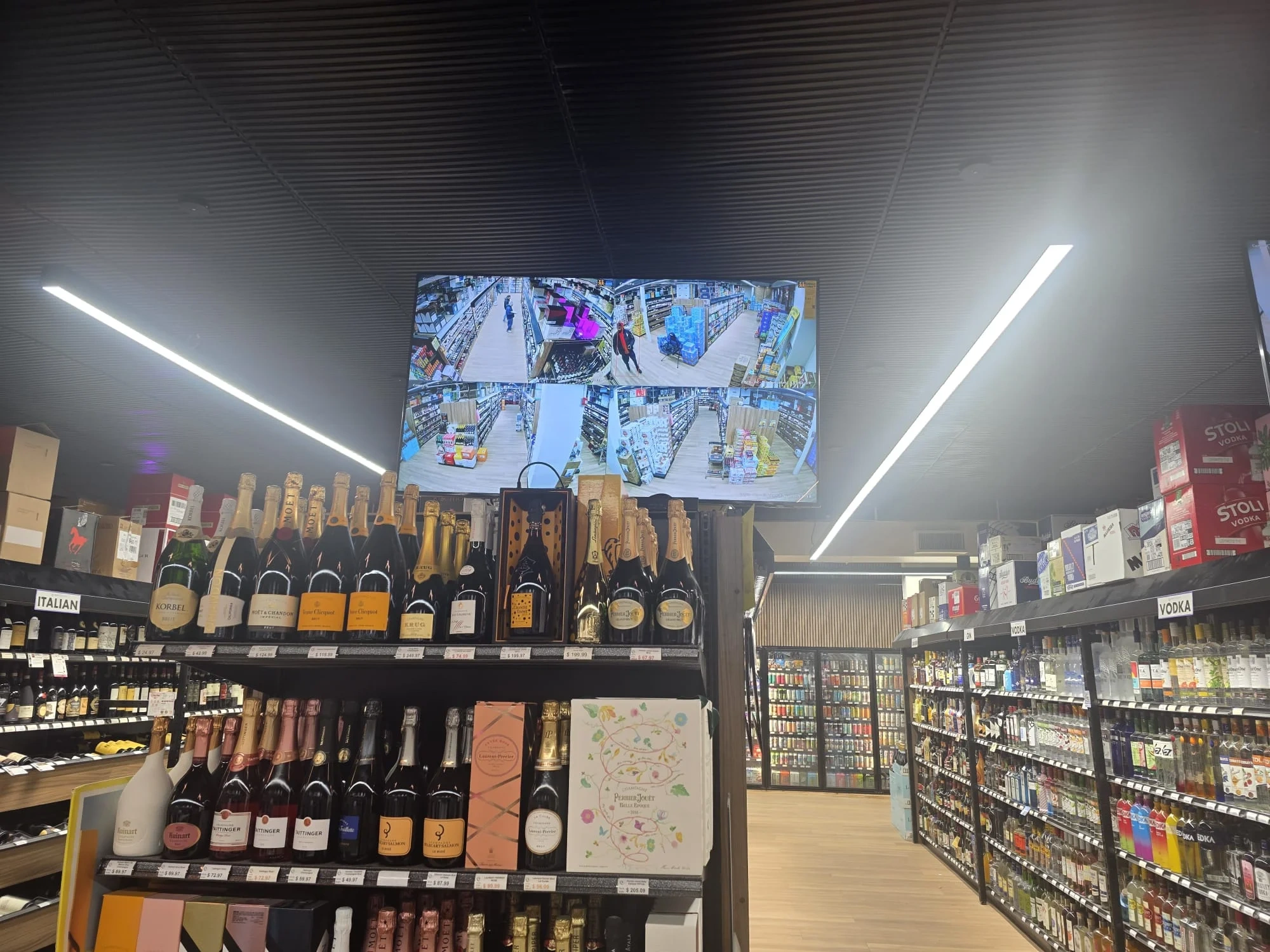 Retail store interior with CCTV camera monitoring display